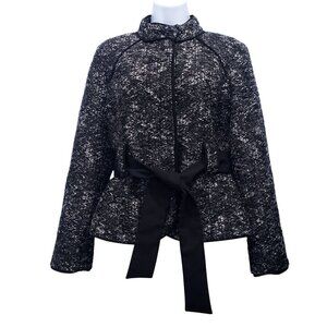 Sandro Sportswear Tweed Blazer Jacket Tie Waist Black Size M Moto Dark Feminine